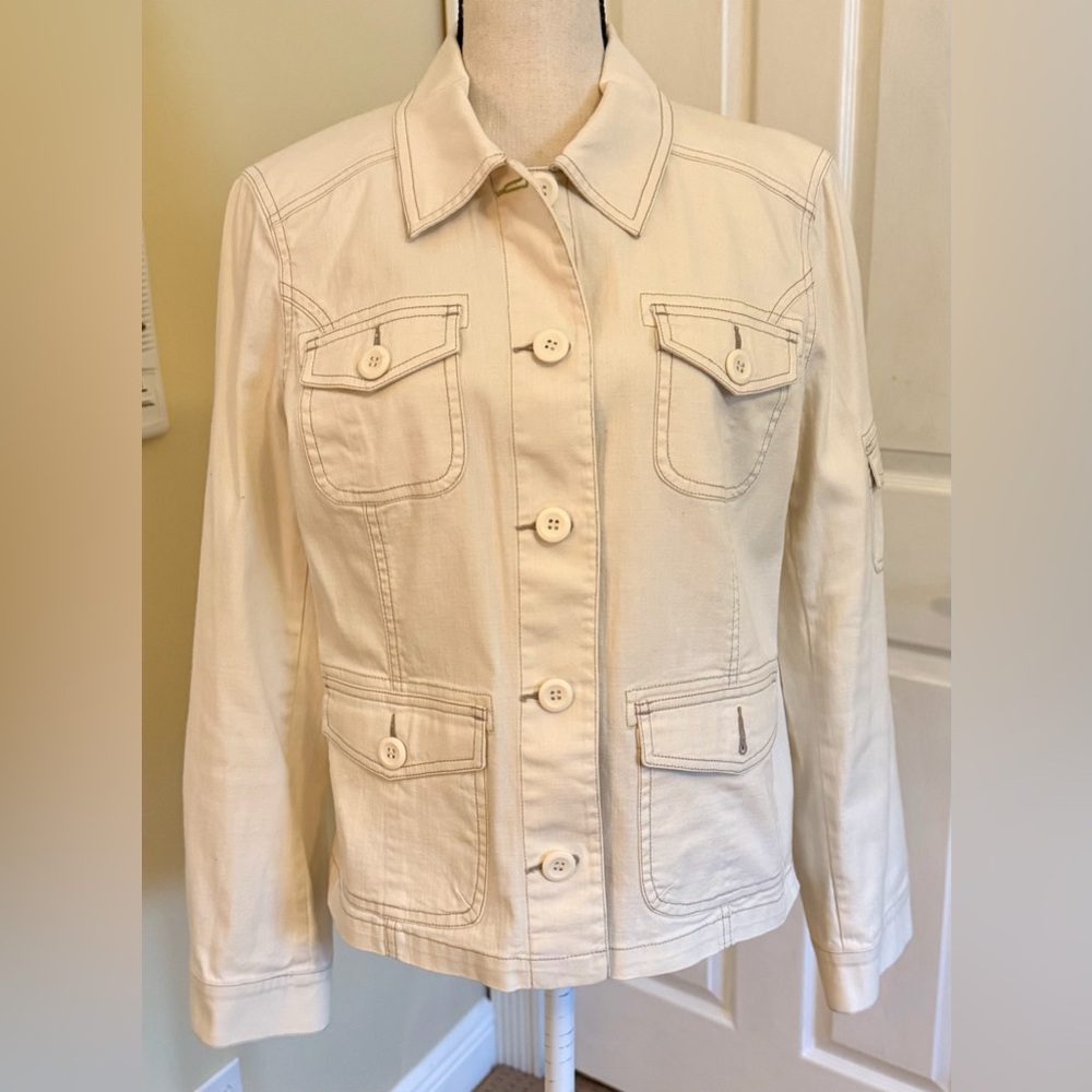 NWOT Sigrid Olsen Off-White Jean Jacket, Sz MP, 100% Cotton